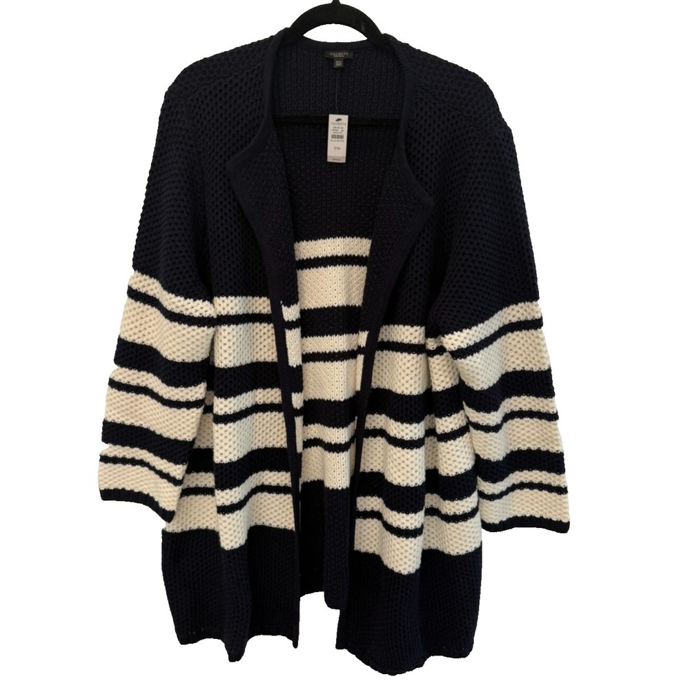 NWT $169 Talbots Size 3X‎ Petite Navy & Ivory Open Front Knit Cardigan